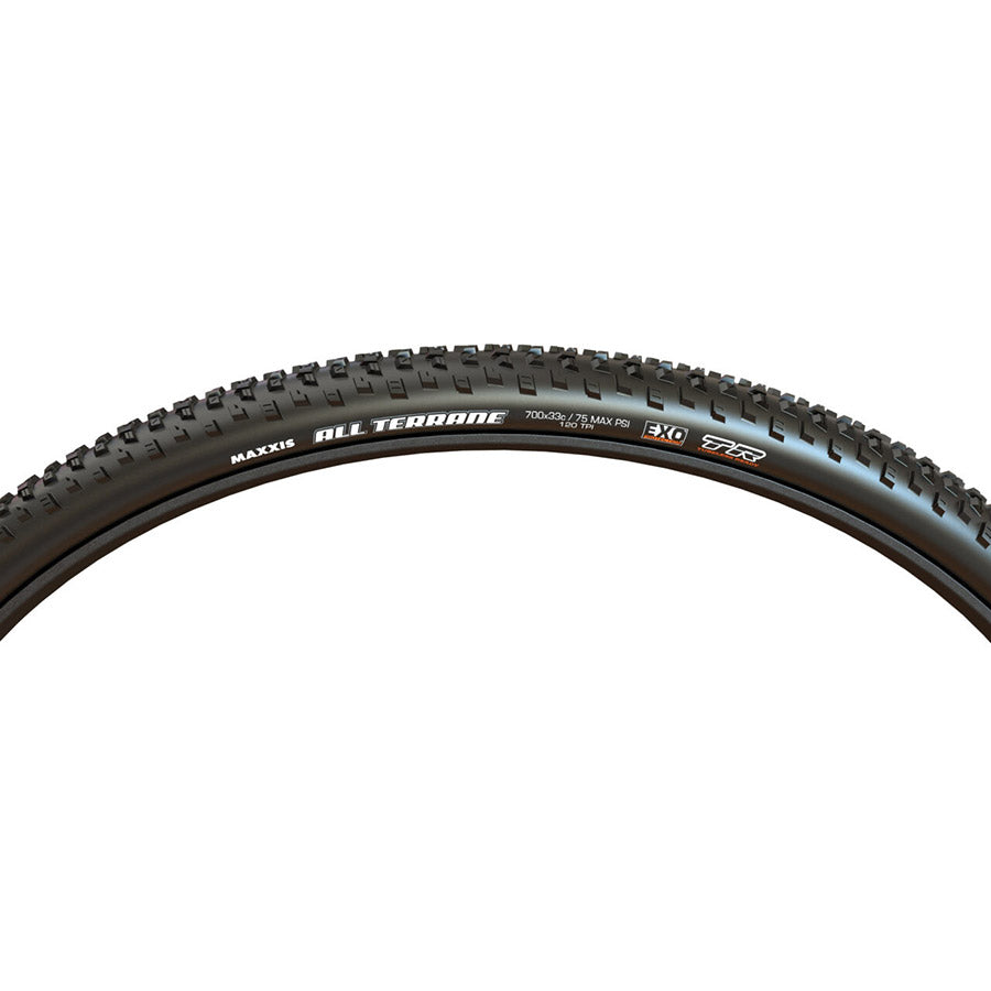 Maxxis, All Terrane, Gravel Tire, 700x33C, Folding, Tubeless Ready, Dual, EXO, 120TPI, Black