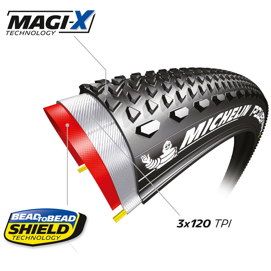 Michelin, Power Gravel, Tire, 700x33C, Folding, Tubeless Ready, X-Miles, Bead2Bead Protek, 3x120TPI, Black