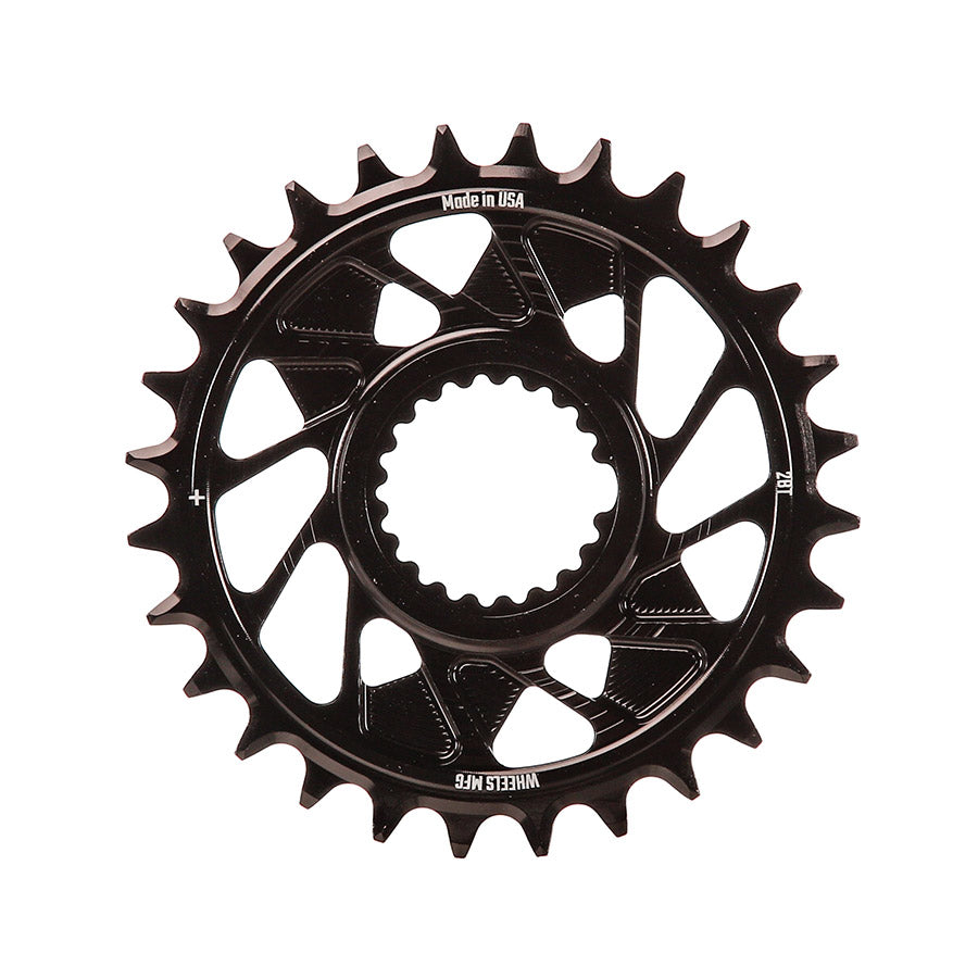 Wheels Manufacturing, Shimano DM T-Type Outboard, Chainring, Teeth: 28, Speed: 12, BCD: Direct Mount Shimano, Single, 7075 Aluminum, Black