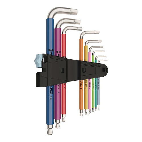 Wera, 3950 SPKL, Hex Wrench, 9pcs Set, Multicolor Long Arm Hex, Set, Metric